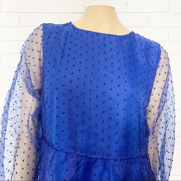 Vila Women’s Mazarine Blue Sheer Spot Smock Dress - Picture 2 of 16